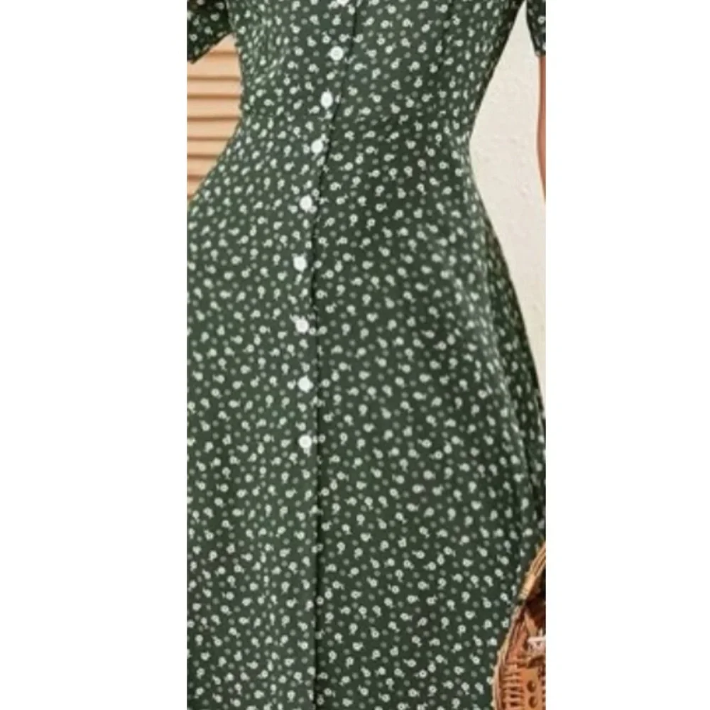 Boho polka dots  button through slit dress - Picture 4 of 4